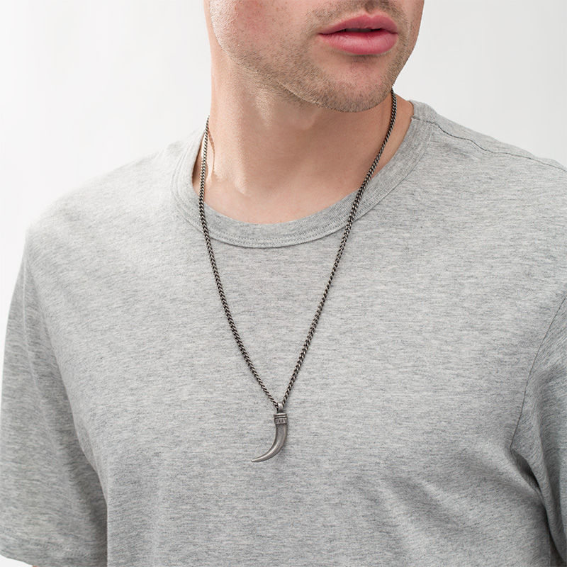 Main Image 2 of Men's Antique-Finish Horn Pendant in Stainless Steel with Gunmetal Ion-Plate - 24"