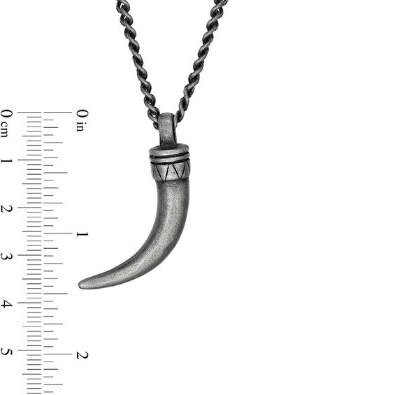 Men's Antique-Finish Horn Pendant in Stainless Steel with Gunmetal Ion-Plate - 24"