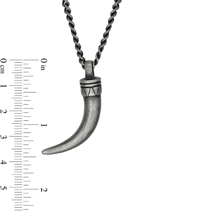 Main Image 3 of Men's Antique-Finish Horn Pendant in Stainless Steel with Gunmetal Ion-Plate - 24"