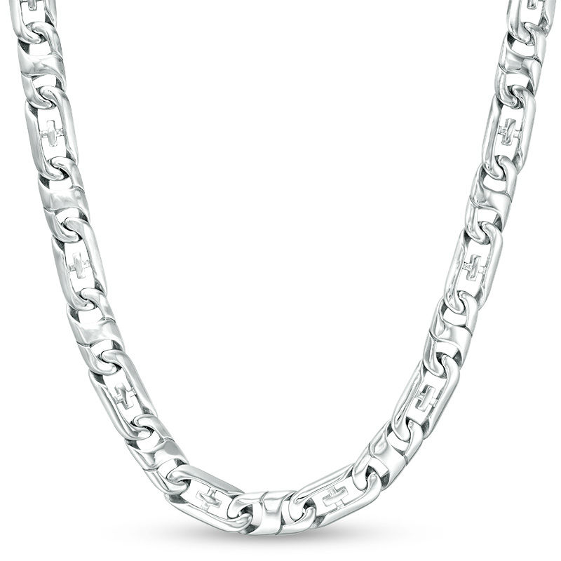 Men's 9.0mm Cross Accent Mariner Chain Necklace in Stainless Steel - 24"