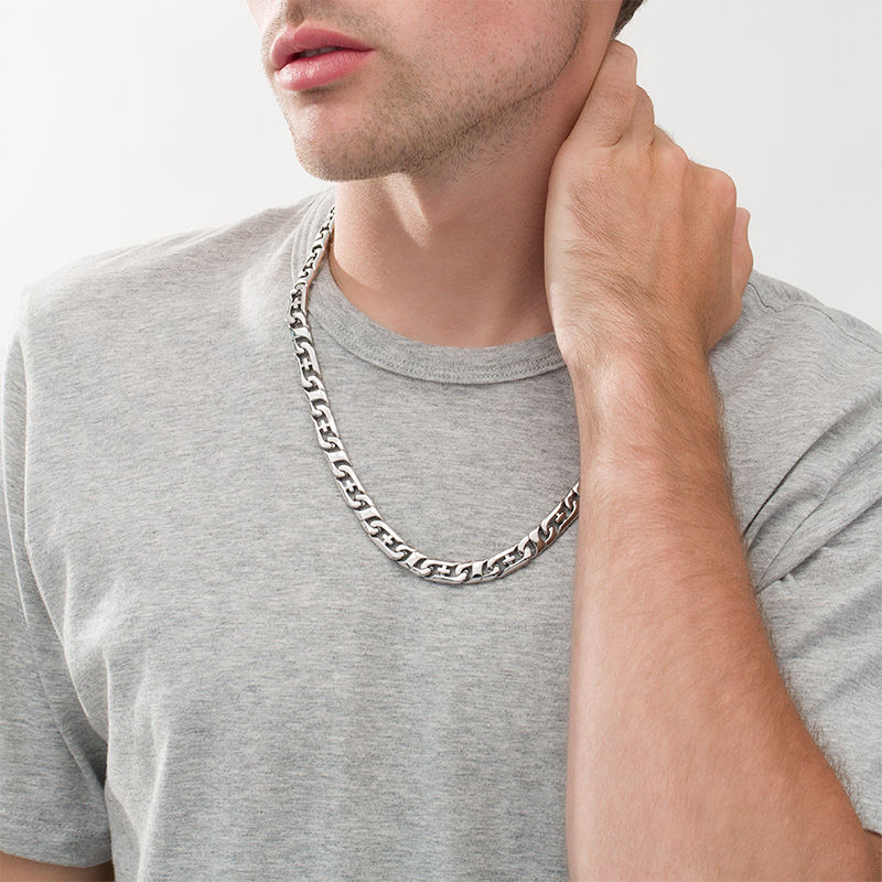 Main Image 2 of Men's 9.0mm Cross Accent Mariner Chain Necklace in Stainless Steel - 24"