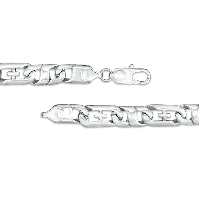 Men's 9.0mm Cross Accent Mariner Chain Necklace in Stainless Steel - 24"