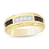 Thumbnail Image 1 of Men's 1/2 CT. T.W. Enhanced Black and White Diamond Divided Bar Bevelled Edge Ring in 10K Gold