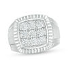 Thumbnail Image 1 of 1/2 CT. T.W. Composite Diamond Textured Cushion Frame Multi-Finish Tier Shank Ring in 10K White Gold