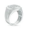 Thumbnail Image 3 of 1/2 CT. T.W. Composite Diamond Textured Cushion Frame Multi-Finish Tier Shank Ring in 10K White Gold