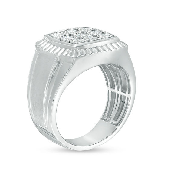 1/2 CT. T.w. Composite Diamond Textured Cushion Frame Multi-Finish Tier Shank Ring in 10K White Gold