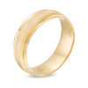 Thumbnail Image 3 of Men's 7.0mm Multi-Finish Center Stripe Beveled Edge Comfort-Fit Wedding Band in 10K Gold - Size 10
