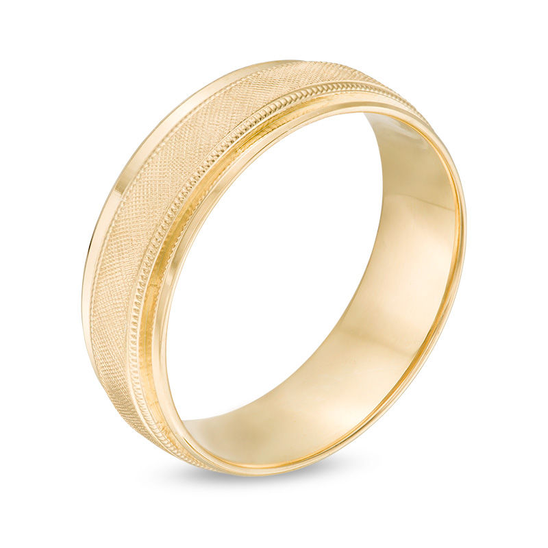 Main Image 3 of Men's 7.0mm Multi-Finish Center Stripe Beveled Edge Comfort-Fit Wedding Band in 10K Gold - Size 10