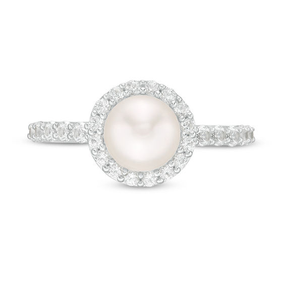 7.0mm Freshwater Cultured Pearl and Lab-Created White Sapphire Frame Ring in Sterling Silver