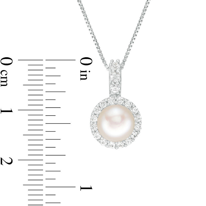 Zales 7.0mm Cultured Freshwater Pearl and Lab-Created White Sapphire Frame Drop Pendant in Sterling Silver