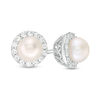 Thumbnail Image 0 of 6.0mm Cultured Freshwater Pearl and Lab-Created White Sapphire Framed Stud Earrings in Sterling Silver