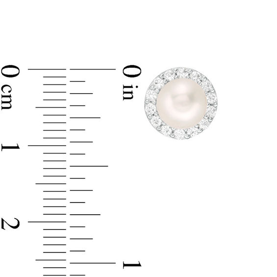 6.0mm Freshwater Cultured Pearl and Lab-Created White Sapphire Framed Stud Earrings in Sterling Silver