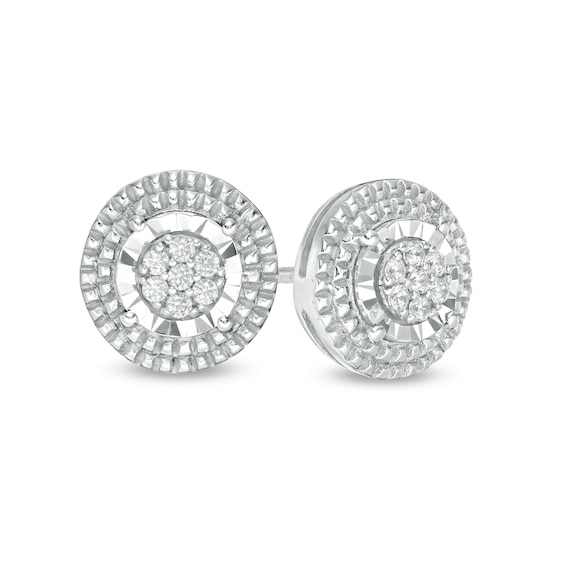1/20 CT. T.w. Composite Diamond Ribbed Disc Stud Earrings in Sterling Silver