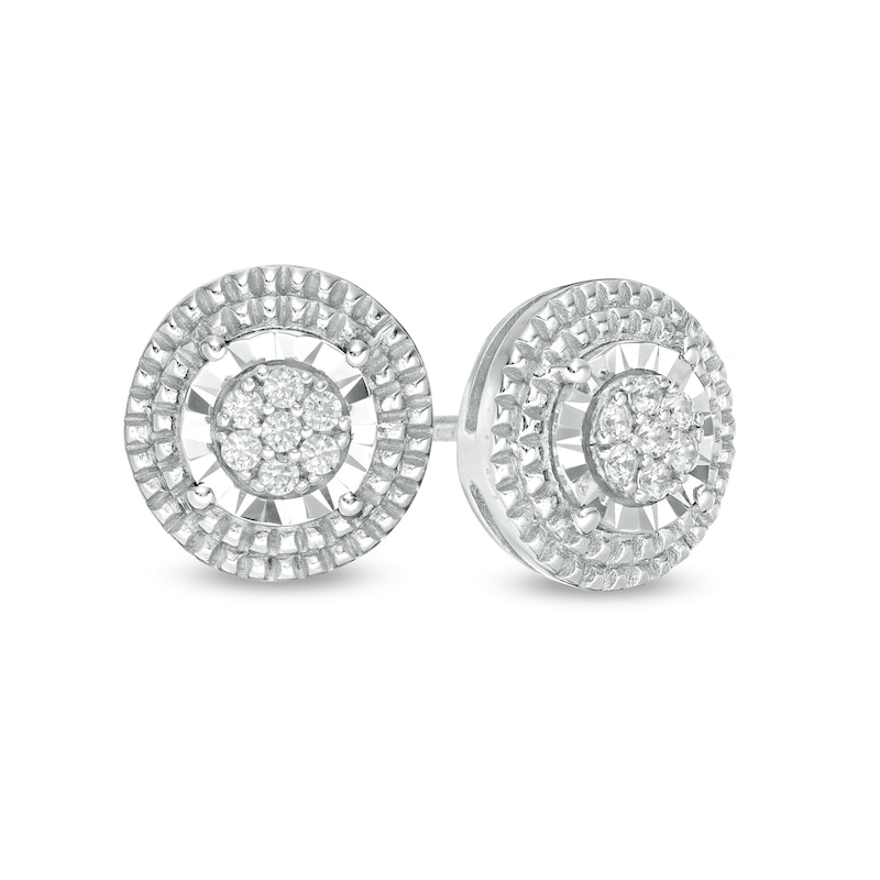 Main Image 1 of 1/20 CT. T.W. Composite Diamond Ribbed Disc Stud Earrings in Sterling Silver