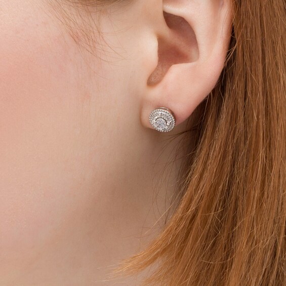 1/20 CT. T.w. Composite Diamond Ribbed Disc Stud Earrings in Sterling Silver