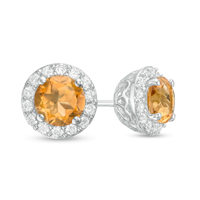 Main Image 1 of 6.0mm Citrine and Lab-Created White Sapphire Frame Stud Earrings in Sterling Silver