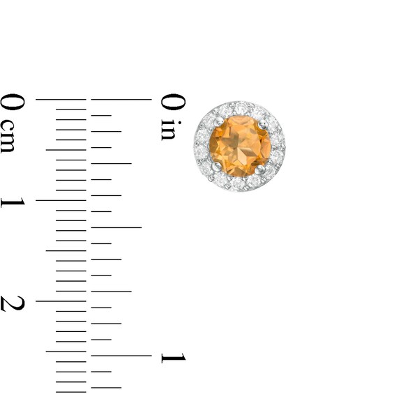 6.0mm Citrine and Lab-Created White Sapphire Frame Stud Earrings in Sterling Silver