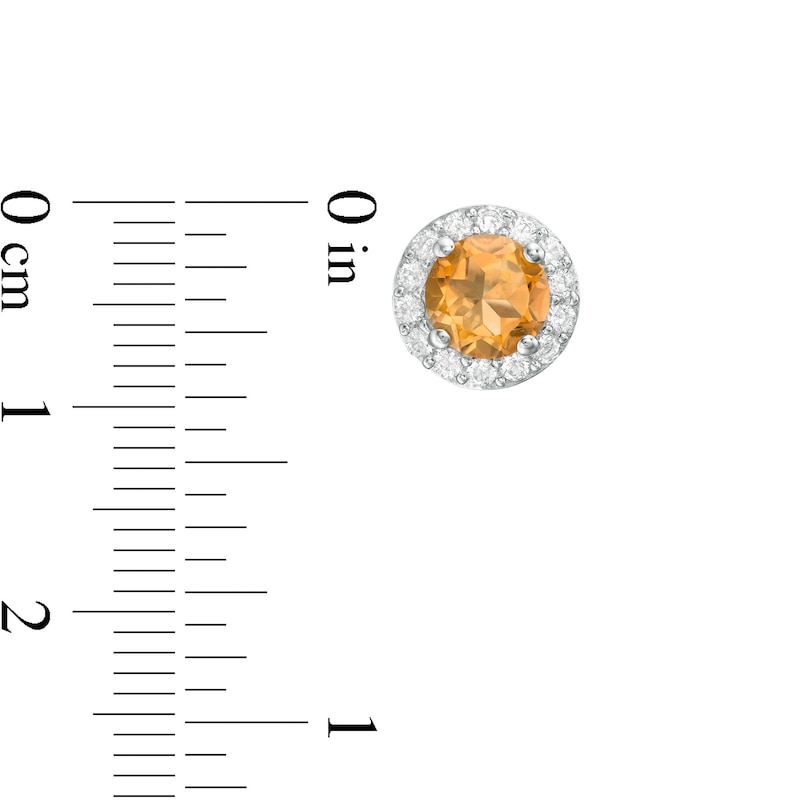 6.0mm Citrine and Lab-Created White Sapphire Frame Stud Earrings in Sterling Silver