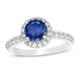 7.0mm Lab-Created Ceylon and White Sapphire Frame Ring in Sterling Silver
