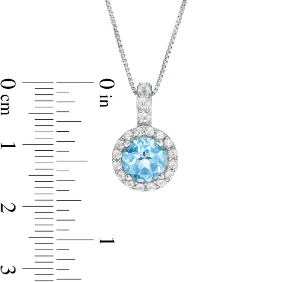 7.0mm Swiss Blue Topaz and Lab-Created White Sapphire Frame Drop Pendant in Sterling Silver