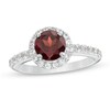 7.0mm Garnet and Lab-Created White Sapphire Frame Ring in Sterling Silver