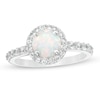 Thumbnail Image 1 of 7.0mm Lab-Created Opal and White Sapphire Frame Ring in Sterling Silver