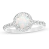 Thumbnail Image 0 of 7.0mm Lab-Created Opal and White Sapphire Frame Ring in Sterling Silver