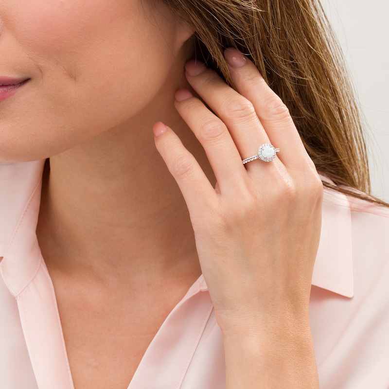 Main Image 2 of 7.0mm Lab-Created Opal and White Sapphire Frame Ring in Sterling Silver