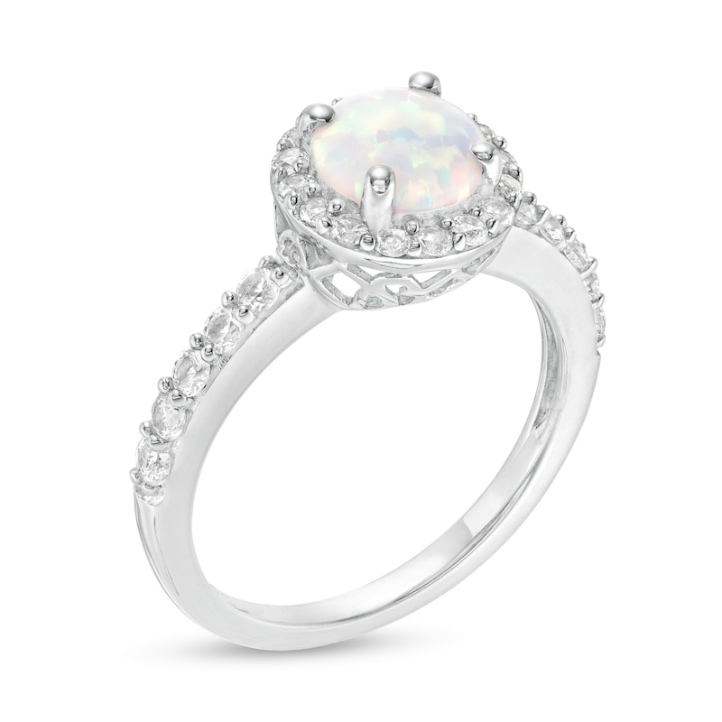 Main Image 3 of 7.0mm Lab-Created Opal and White Sapphire Frame Ring in Sterling Silver