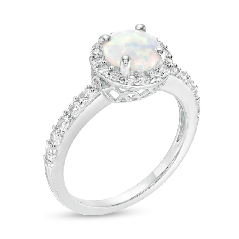 7.0mm Lab-Created Opal and White Sapphire Frame Ring in Sterling Silver