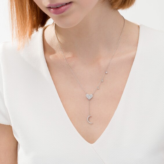 1/3 CT. T.W. Diamond Heart and Moon "Y" Necklace in Sterling Silver Zales