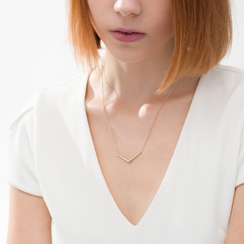 Main Image 2 of 1/4 CT. T.W. Diamond Chevron Necklace in Sterling Silver with 14K Gold Plate
