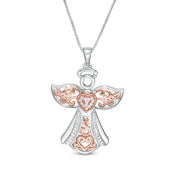 1/8 CT. T.W. Diamond Ornate Angel Pendant in Sterling Silver and 14K Rose Gold Plate 1/8 CT. T.W. Diamond Ornate Angel Pendant in Sterling Silver and 14K Rose Gold Plate