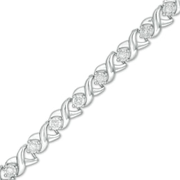 1/2 CT. T.W. Diamond "XO" Link Bracelet in Sterling Silver - 8.0"