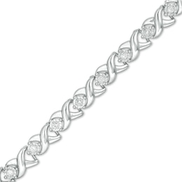 Zales 1/4 Ct. T.W. Diamond Flower Twist Bracelet in Sterling Silver - 7.25