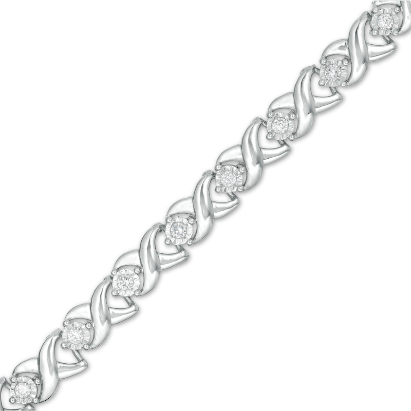 Main Image 1 of 1/2 CT. T.W. Diamond "XO" Link Bracelet in Sterling Silver - 8.0"
