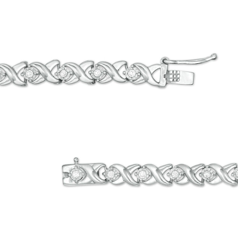 Main Image 3 of 1/2 CT. T.W. Diamond "XO" Link Bracelet in Sterling Silver - 8.0"