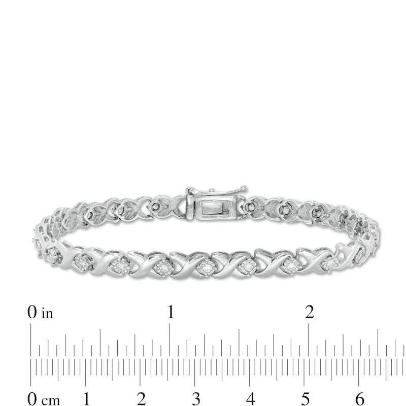 Main Image 4 of 1/2 CT. T.W. Diamond "XO" Link Bracelet in Sterling Silver - 8.0"