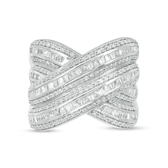 2 CT. T.w. Baguette Diamond Multi-Row "X" Ring in Sterling Silver