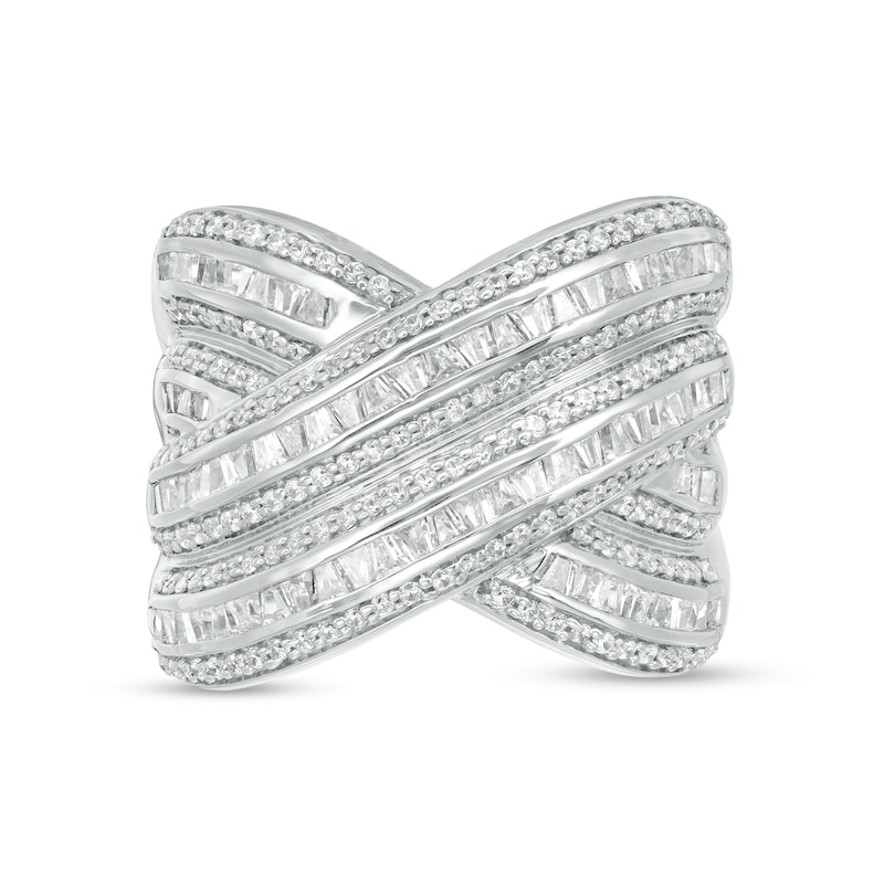2 CT. T.W. Baguette Diamond Multi-Row "X" Ring in Sterling Silver