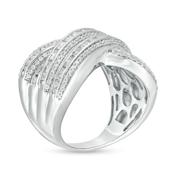 2 CT. T.w. Baguette Diamond Multi-Row "X" Ring in Sterling Silver