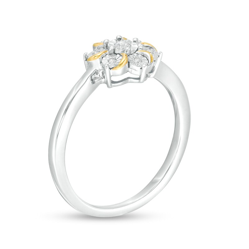 Main Image 3 of 1/20 CT. T.W. Diamond Curved Flower Ring in Sterling Silver and 14K Gold Plate