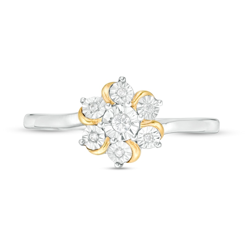 Main Image 4 of 1/20 CT. T.W. Diamond Curved Flower Ring in Sterling Silver and 14K Gold Plate