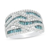 Thumbnail Image 0 of 1-1/4 CT. T.W. Enhanced Blue and White Diamond Multi-Row Crossover Ring in Sterling Silver