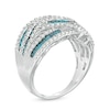 Thumbnail Image 2 of 1-1/4 CT. T.W. Enhanced Blue and White Diamond Multi-Row Crossover Ring in Sterling Silver