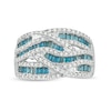 Thumbnail Image 3 of 1-1/4 CT. T.W. Enhanced Blue and White Diamond Multi-Row Crossover Ring in Sterling Silver