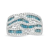 Thumbnail Image 4 of 1-1/4 CT. T.W. Enhanced Blue and White Diamond Multi-Row Crossover Ring in Sterling Silver