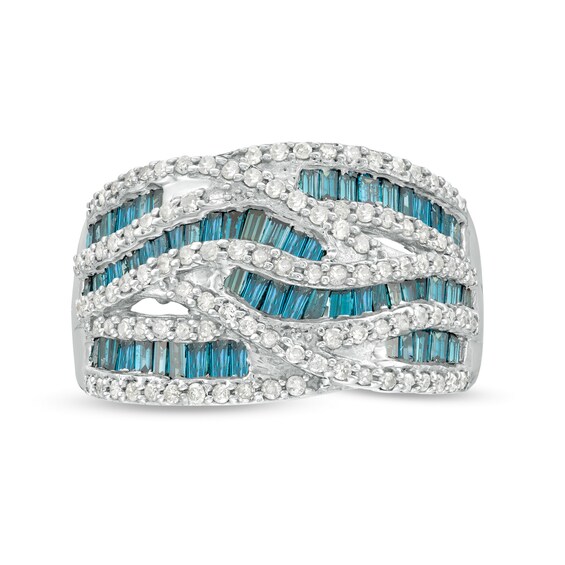 1-1/4 CT. T.w. Enhanced Blue and White Diamond Multi-Row Crossover Ring in Sterling Silver
