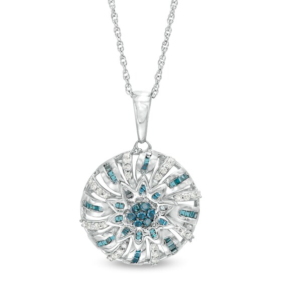 1 CT. T.W. Enhanced Blue and White Diamond Pinwheel Disc Pendant in Sterling Silver 1 CT. T.W. Enhanced Blue and White Diamond Pinwheel Disc Pendant in Sterling Silver