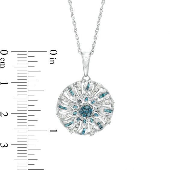 1 CT. T.W. Enhanced Blue and White Diamond Pinwheel Disc Pendant in Sterling Silver 1 CT. T.W. Enhanced Blue and White Diamond Pinwheel Disc Pendant in Sterling Silver